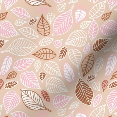 Sweet fall leaves woodland print autumn pink and copper Medium