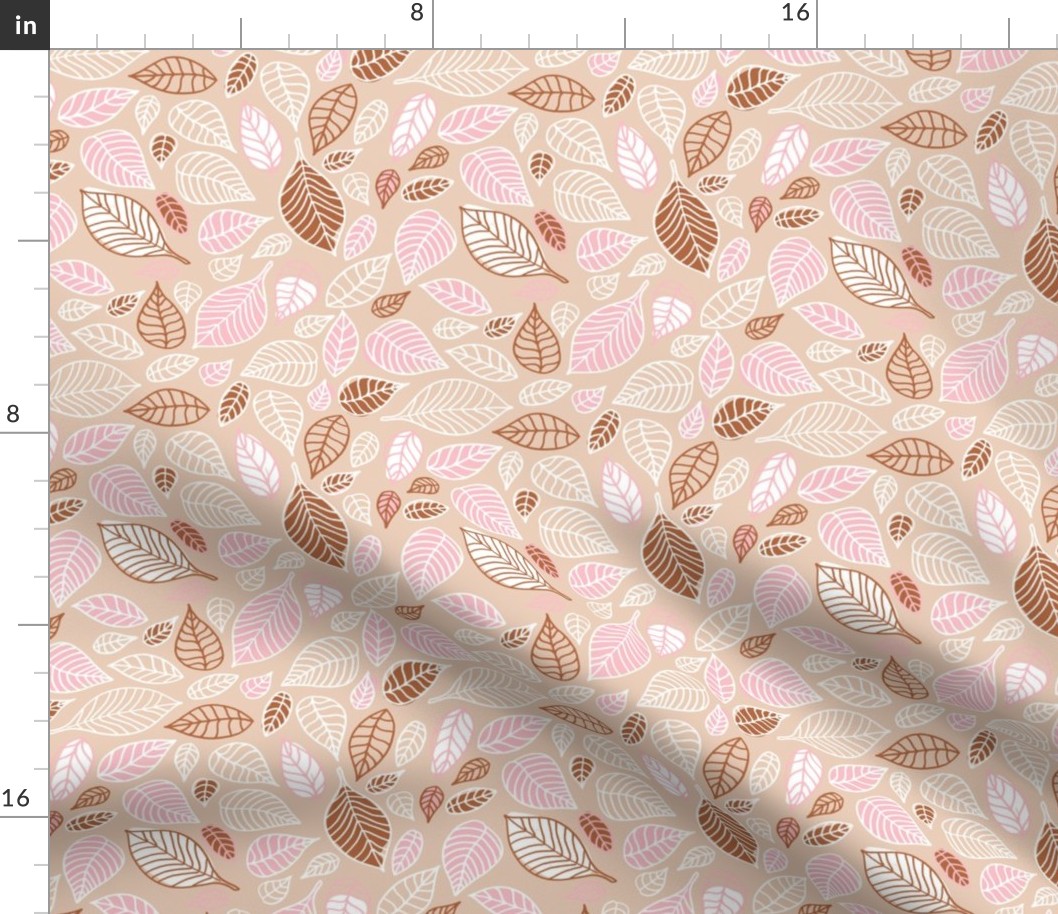 Sweet fall leaves woodland print autumn pink and copper Medium