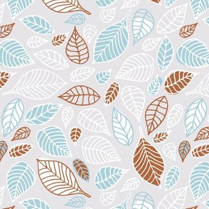 Sweet fall leaves woodland print autumn blue and copper Medium