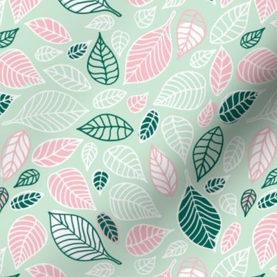 Sweet fall leaves woodland print autumn pink and green Medium