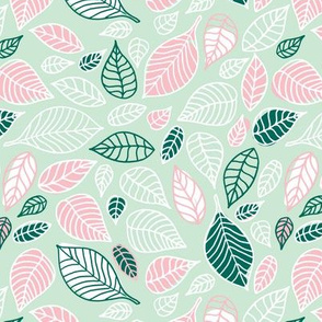 Sweet fall leaves woodland print autumn pink and green Medium
