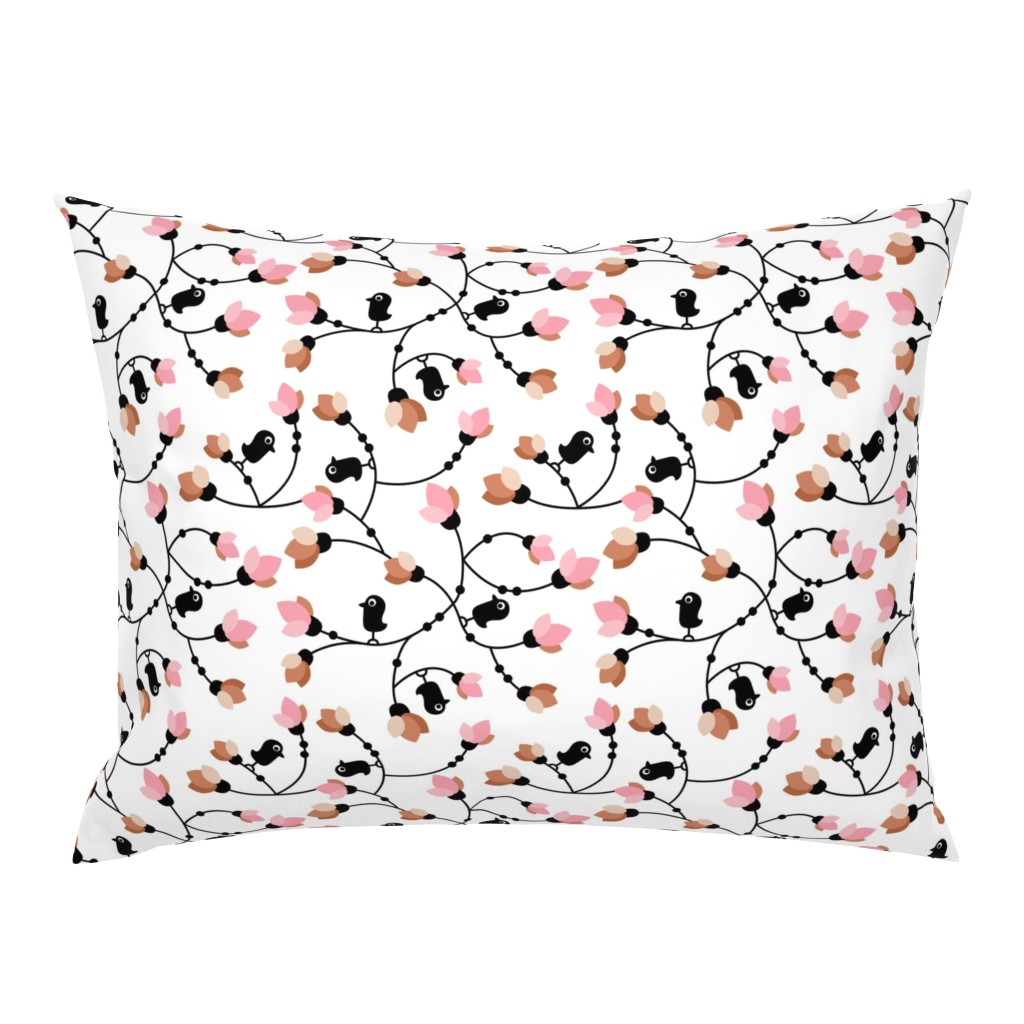 Cute little black birds and flowers cute garden design pink copper