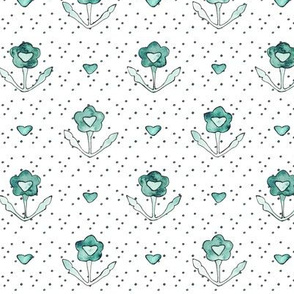 Emerald vintage flowers with polka dots