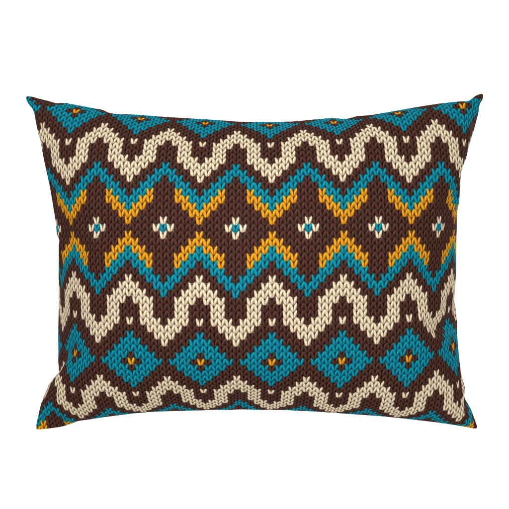 Retro knit Fair Isle mustard teal brown