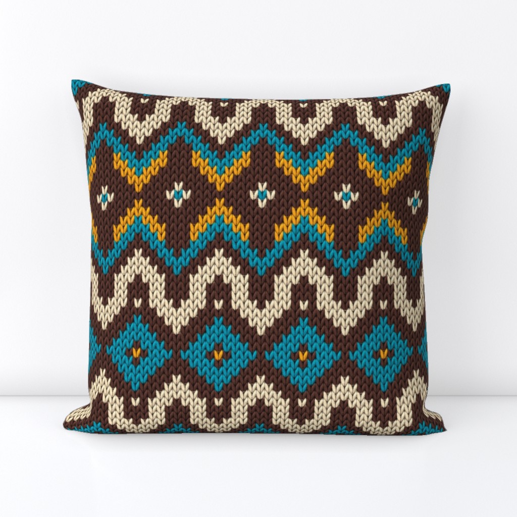 Retro knit Fair Isle mustard teal brown