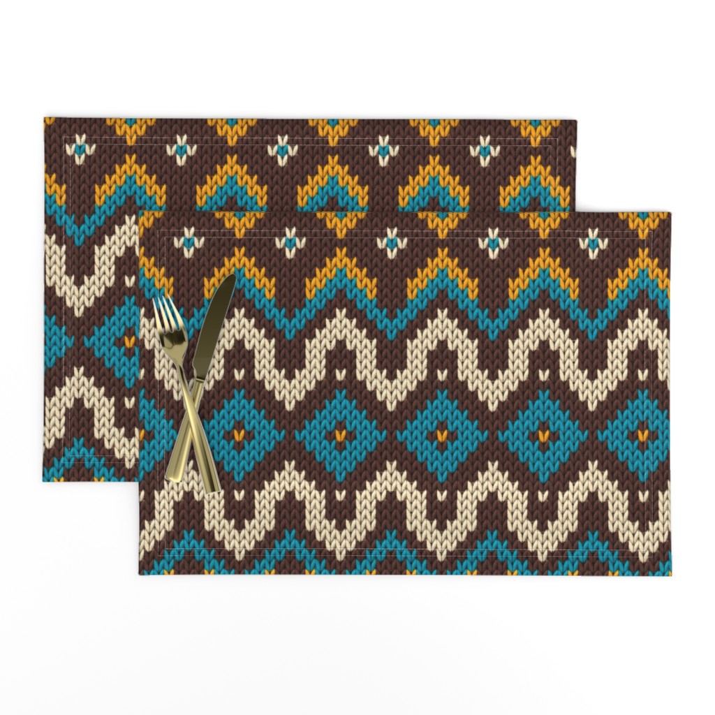 Retro knit Fair Isle mustard teal brown