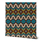 Retro knit Fair Isle mustard teal brown