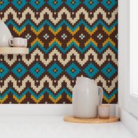 Retro knit Fair Isle mustard teal brown