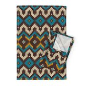 Retro knit Fair Isle mustard teal brown