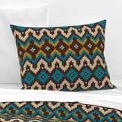 Retro knit Fair Isle mustard teal brown