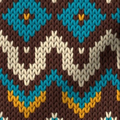 Retro knit Fair Isle mustard teal brown