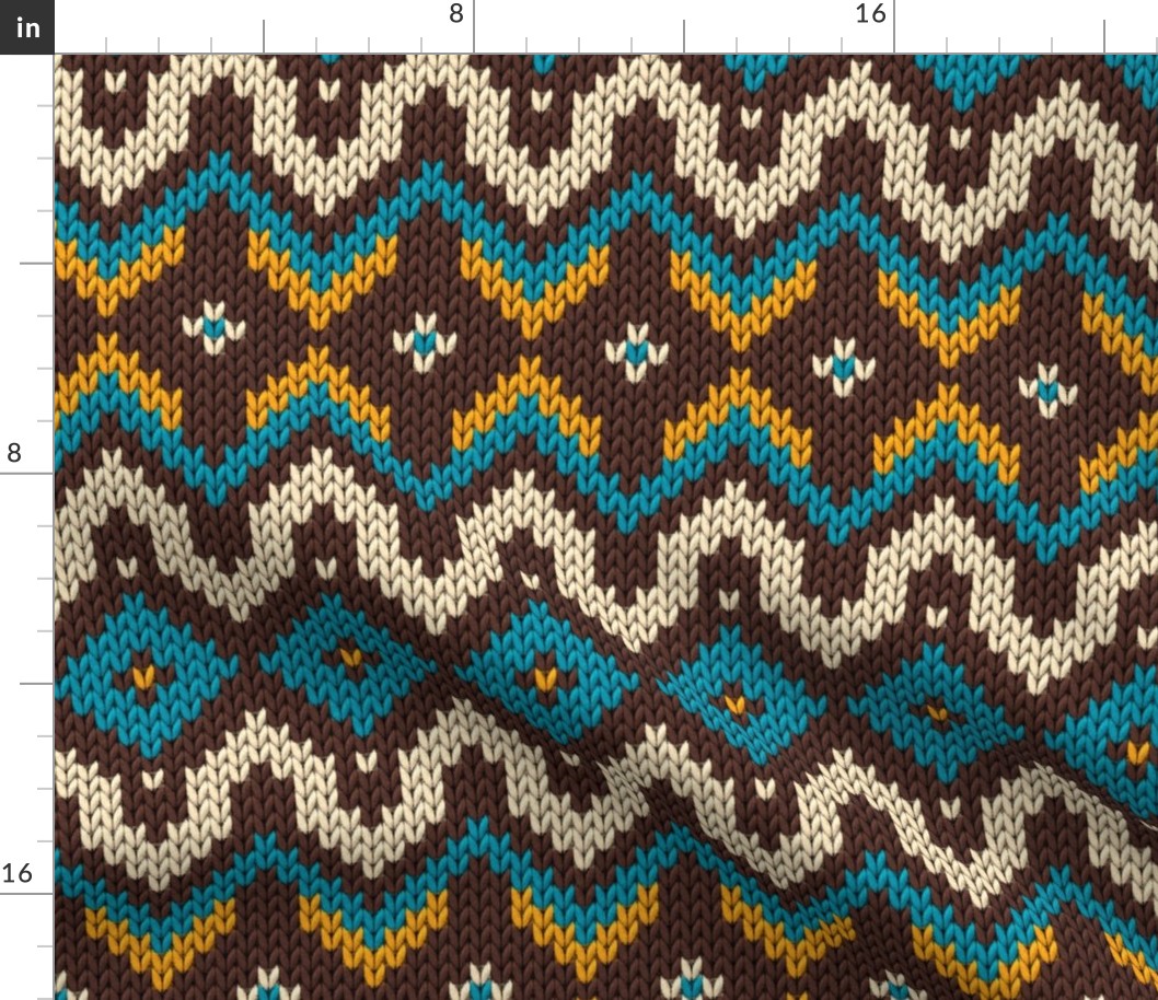 Retro knit Fair Isle mustard teal brown