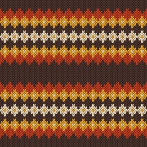 Retro diamonds knit dark brown orange mustard