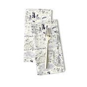 chinoiserie toile dragons bats, ivory cream white navy blue black  