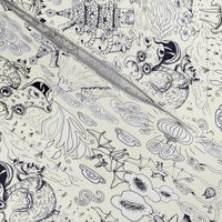 chinoiserie toile dragons bats, ivory cream white navy blue black  