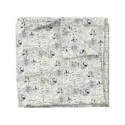 chinoiserie toile dragons bats, ivory cream white navy blue black  