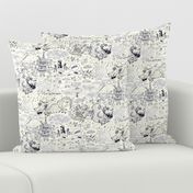 chinoiserie toile dragons bats, ivory cream white navy blue black  