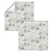 chinoiserie toile dragons bats, ivory cream white navy blue black  