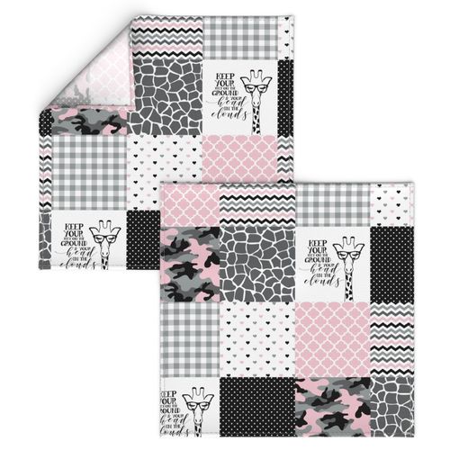 Hipster Giraffe//Pink//Camo - Wholecloth Cheater Quilt