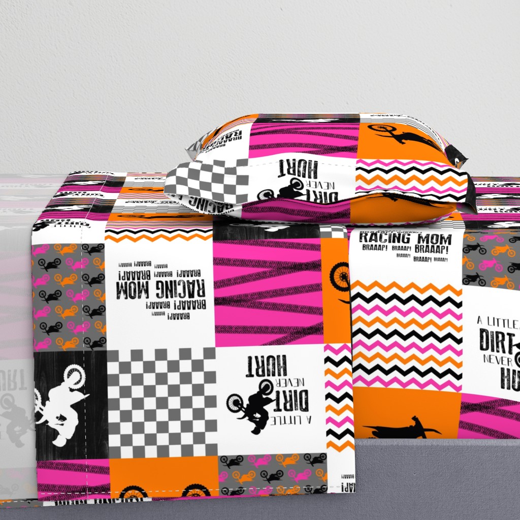 Motocross//Racing Mom//A little Dirt Never Hurt - Wholecloth Cheater Quilt