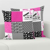 Dinosaur//Rawr means I love you//Hot Pink - Wholecloth Cheater Quilt