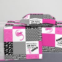 Dinosaur//Rawr means I love you//Hot Pink - Wholecloth Cheater Quilt - Rotated