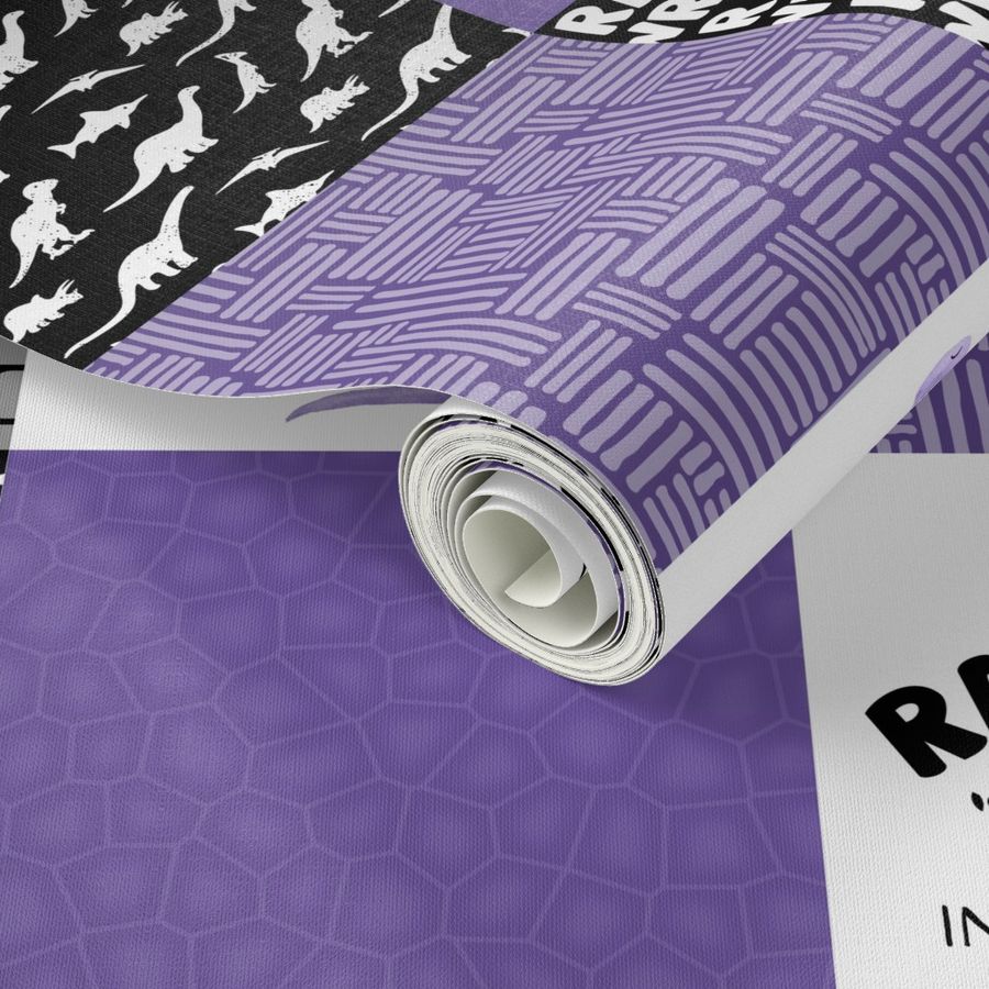 Dinosaur//Rawr means I love you//Purple - Wholecloth Cheater Quilt