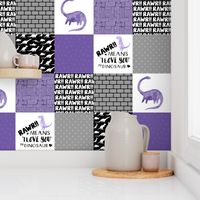 Dinosaur//Rawr means I love you//Purple - Wholecloth Cheater Quilt