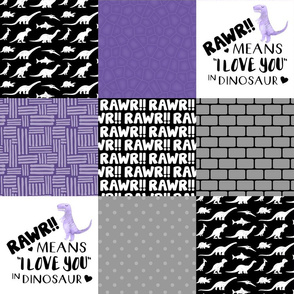 Dinosaur//Rawr means I love you//Purple - Wholecloth Cheater Quilt