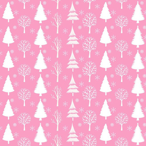 White Trees And Snowflakes Pink