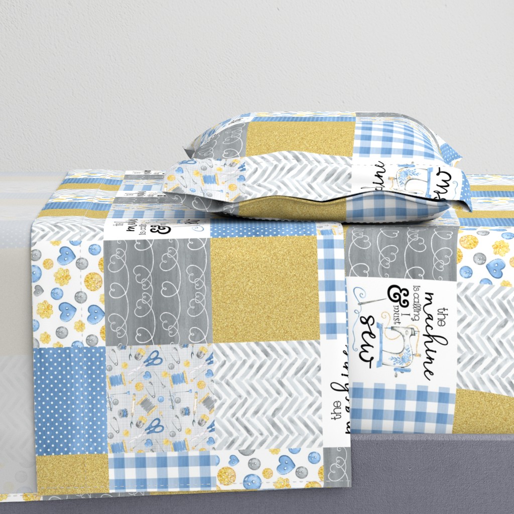 Sewing//The Machine is calling//Blue&Gold - Wholecloth Cheater Quilt