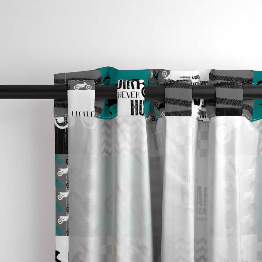 Motocross//A little Dirt Never Hurt//Teal - Wholecloth Cheater quilt