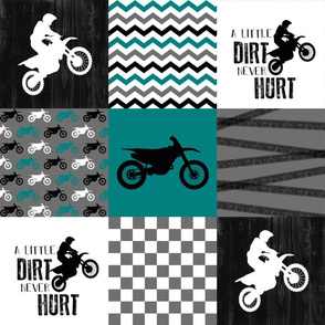 Motocross//A little Dirt Never Hurt//Teal - Wholecloth Cheater quilt