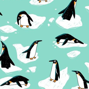 Penguins in Ice Blue