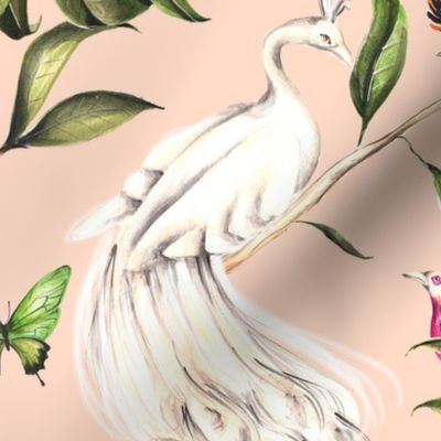 White peacock Chinoiserie Beige