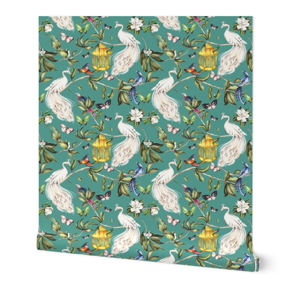 White Peacock Chinoiserie Turquoise