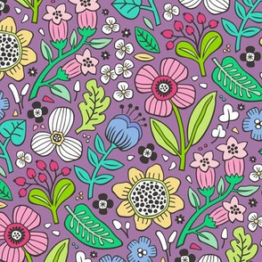 Garden Florals on Dark Purple