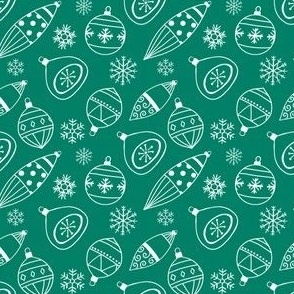 Retro Kitschy Christmas Ornaments White on Green