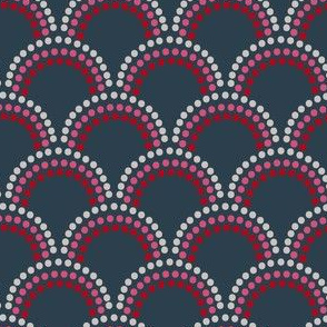 Scallop Dots in Red, Pinks on Navy 