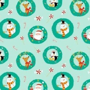 Small - Christmas Wreath Characters on Light Green