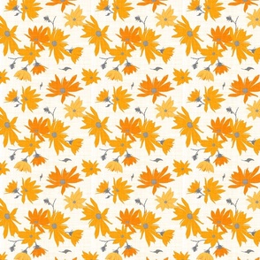 jerusalem artichoke floral orange/grey on linen texture