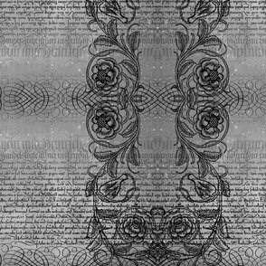 Just the text, scrollwork, and roses (gray)