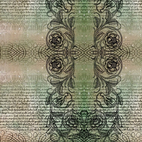 Just the text, scrollwork, and roses (greenish)