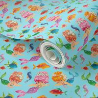 Mermaid Aqua Sparkles sea Paris Bebe Fabrics