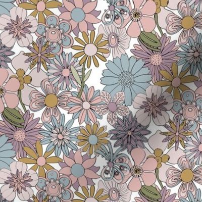 Chelsea (Mustard, Pink & Blue)  || vintage hand-drawn floral