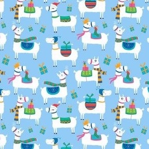 Christmas Holiday Cute Llamas on light Blue 