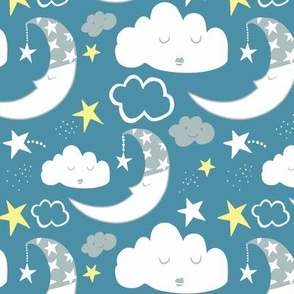 Baby Nursery Moon Clouds (Blue)