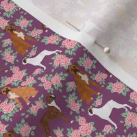 SMALL - Boxer dog florals fabric pattern rose amethyst