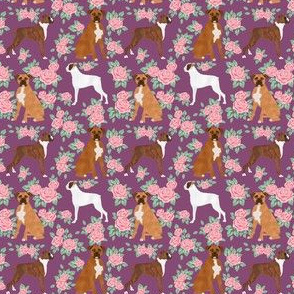 SMALL - Boxer dog florals fabric pattern rose amethyst