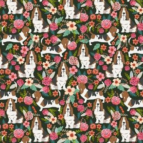 SMALL - basset hound florals painted flowers vintage style floral dog pet basset hounds fabric